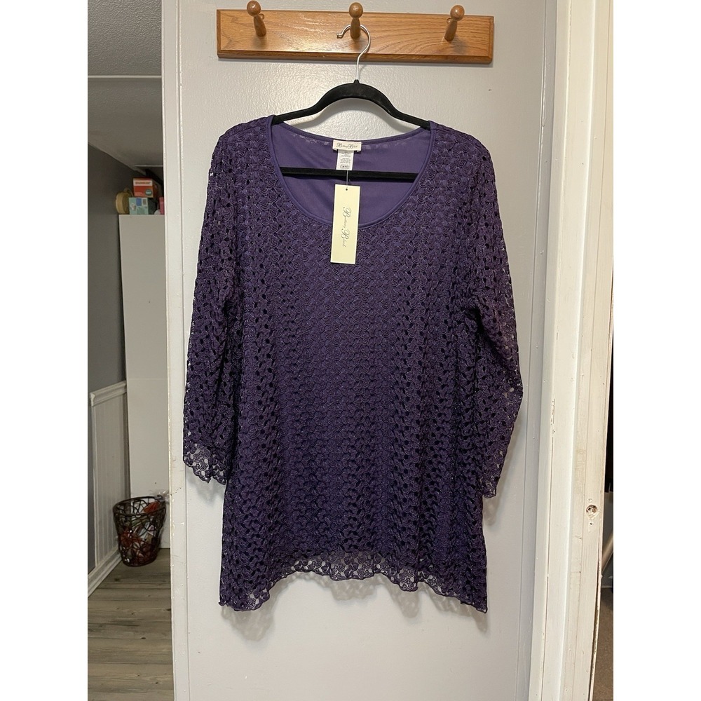 Brittani Black NWT Crocheted Mesh Blouse Purple Women's 2Xl Lined